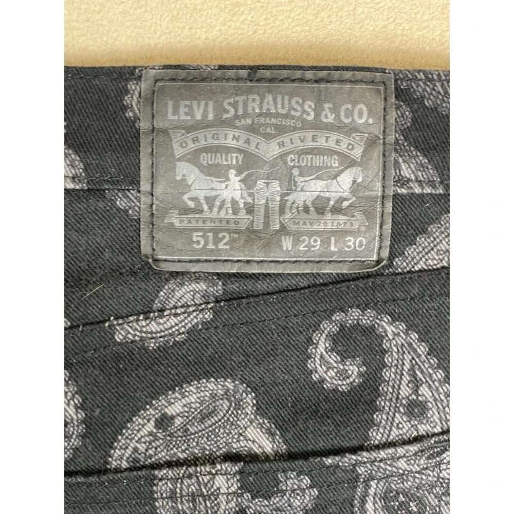 Levis Jeans Mens 29x30 Black 512 Paisley‎ Denim Casual Denim Tapered Adult